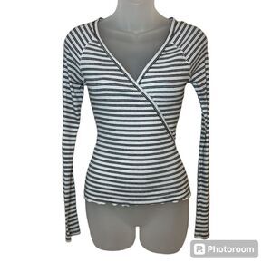 Hollister White Striped Wrap Long Sleeve Top Size Small